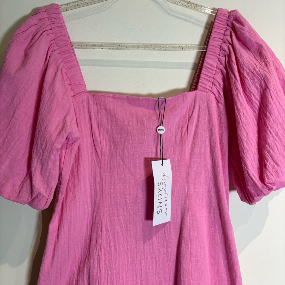 SNDYS x Revolve NWT Cotton Tuscany Linen Dress in Bubblegum Pink Size Medium - Picture 7 of 11